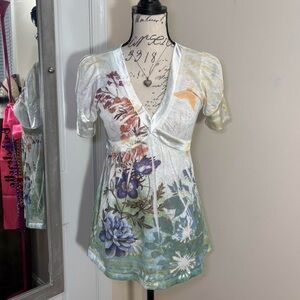 White Y2K floral silk babydoll top